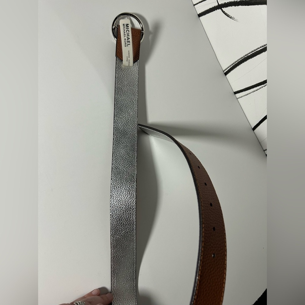 Michael Kors Brown Leather Belt with Silver Buckle, Reversible - Picture 6 of 7